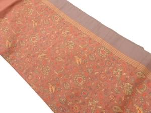 手織り紬花唐草模様織出し名古屋帯